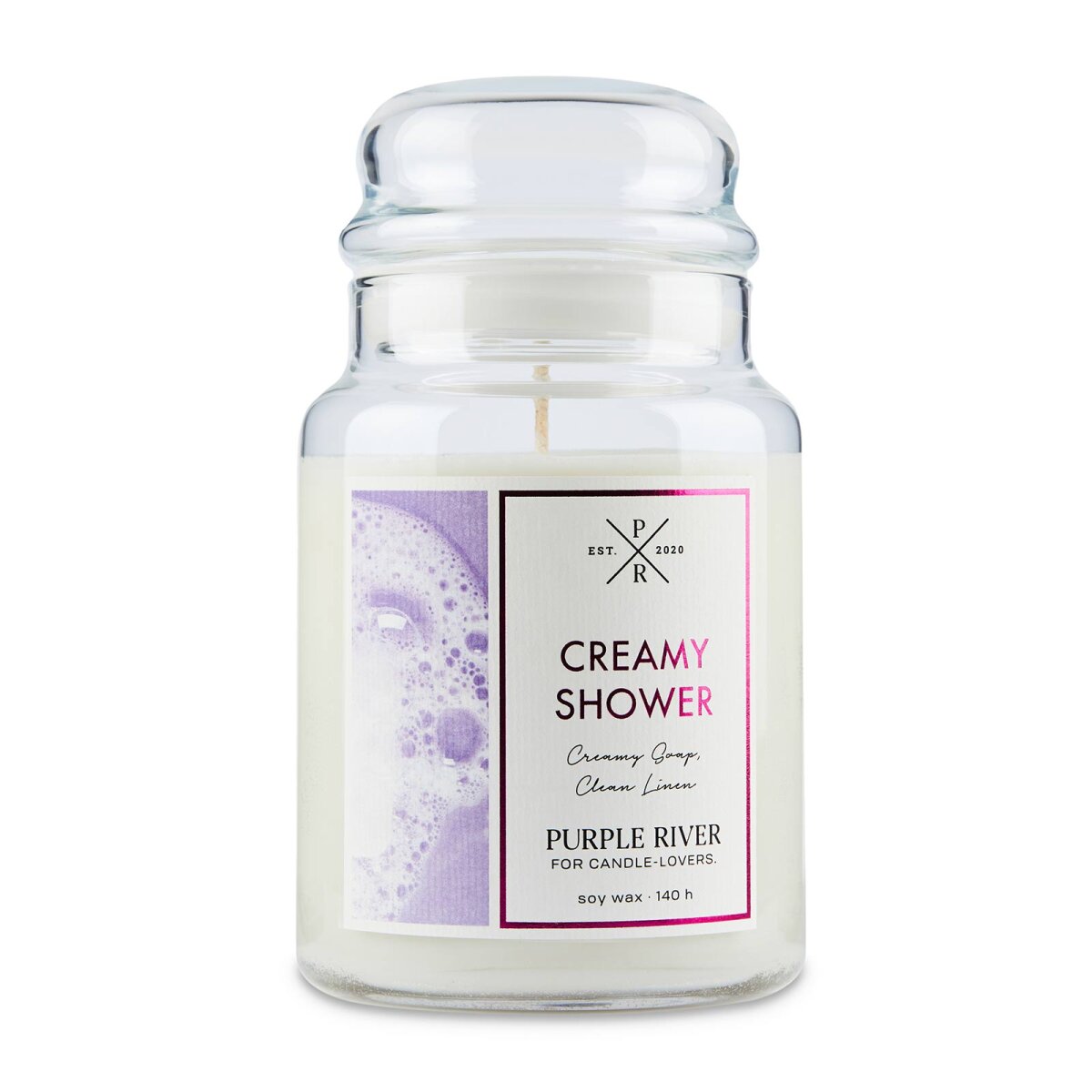 Purple River Candle großes Glas Creamy Shower - Duftkerze