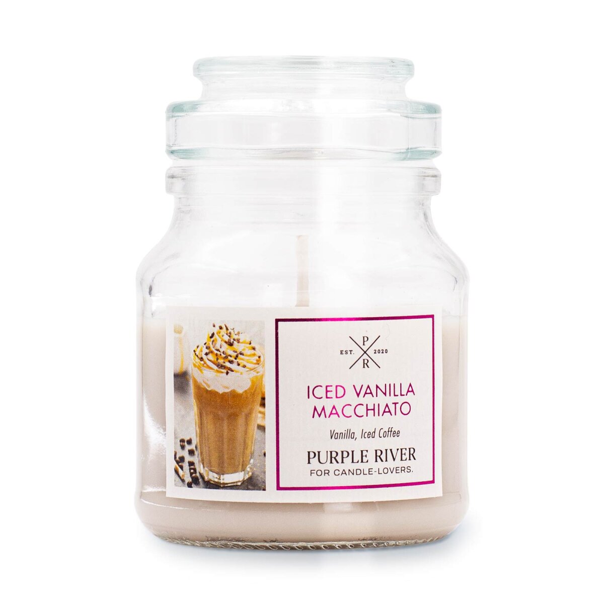 Purple River Candle mittleres Glas Iced Vanilla Macchiato - Duftkerze