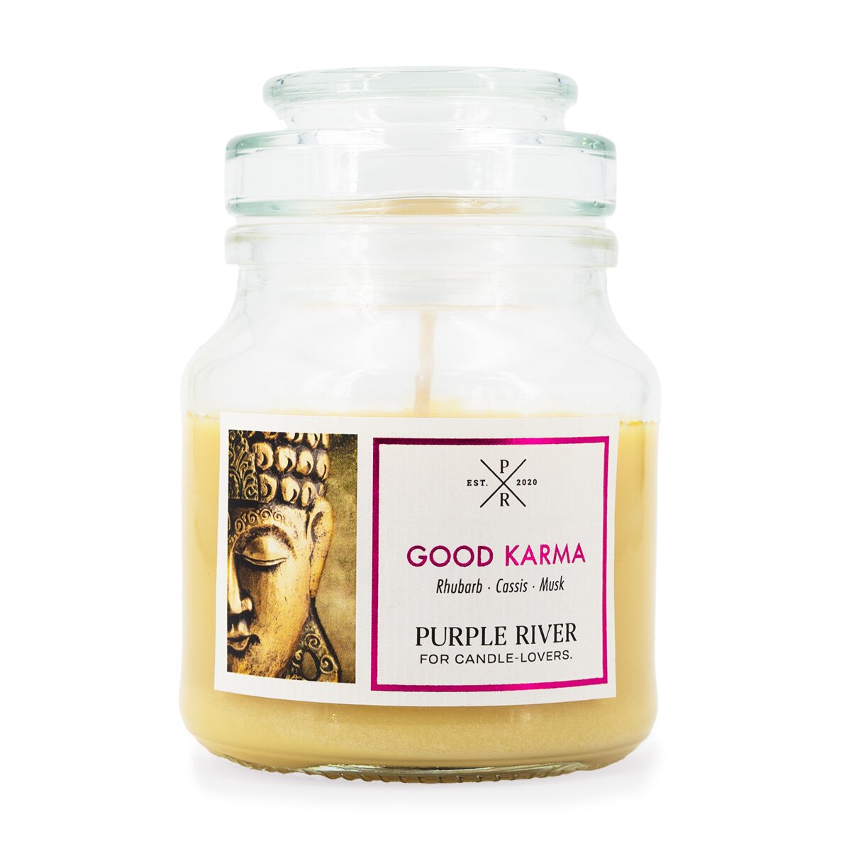 Purple River Candle mittleres Glas Good Karma - Duftkerze