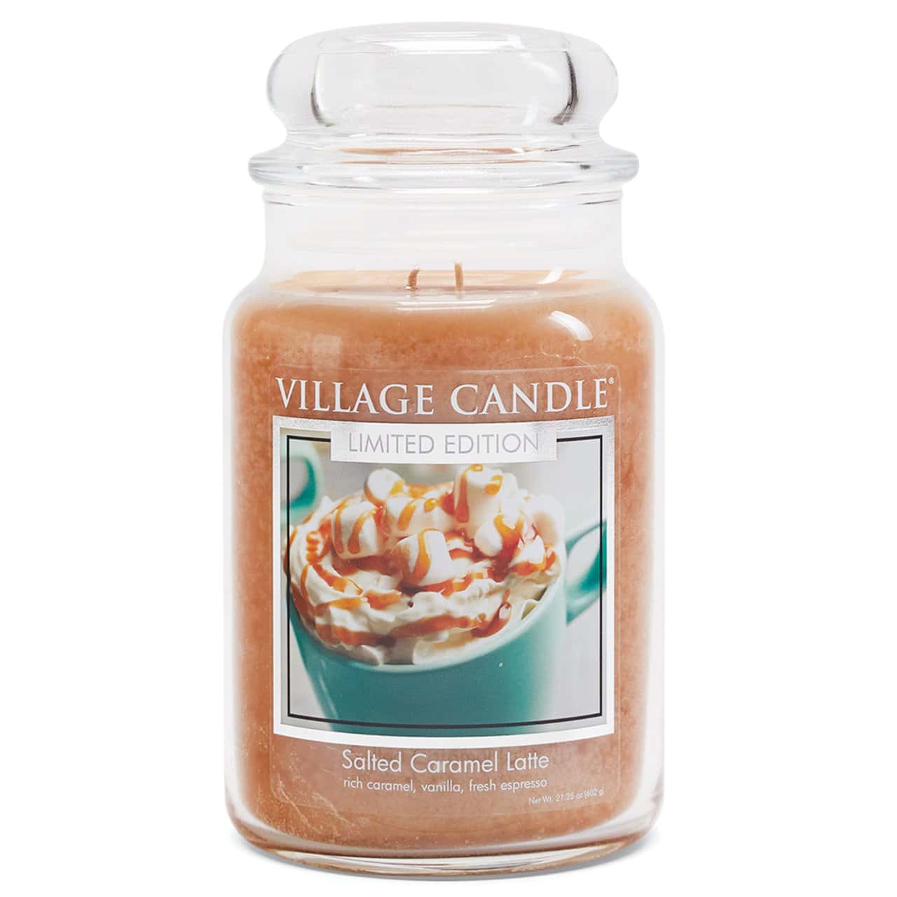 importshop24 Village Candle großes Glas Salted Caramel Latte Duftkerze