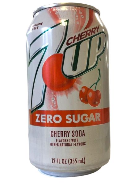 Dose 355ml 7up Cherry Zero Sugar Frontansicht